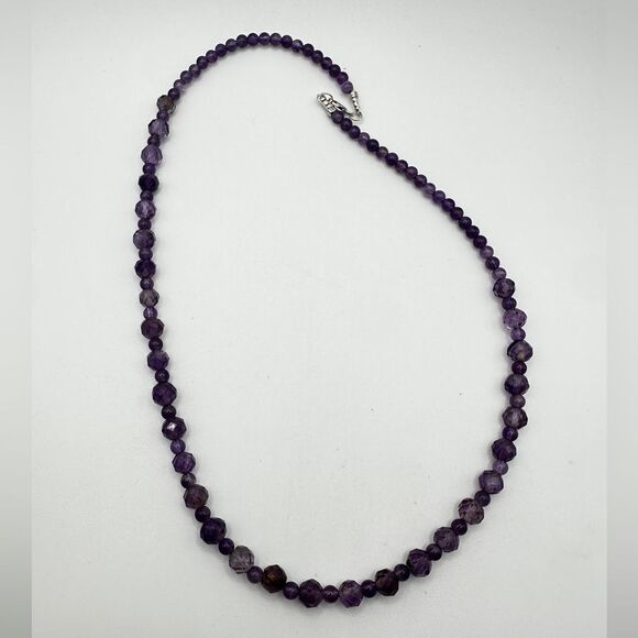 20" Revived! All Amethyst beaded necklace with solid sterling silver hardware! - Picture 4 of 12